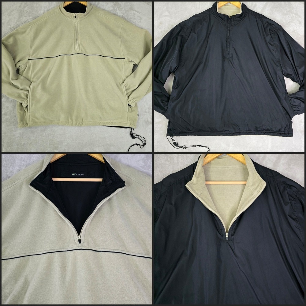 Wedge Golf & Beyond Reversible Quarter Zip Pullover Jacket‎ Tan Fleece Black XL